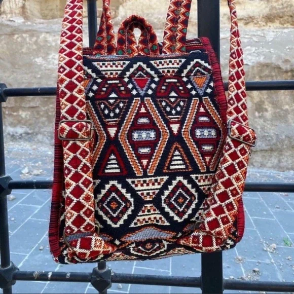 Turkish Kilim Boho Hippie Aztec Style Handmade Backpack - Picture 3 of 3